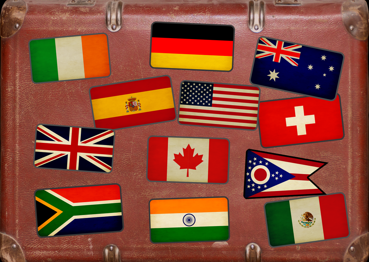 Vintage-style Flags of the World Sticker Pack: Waterproof Travel Decals