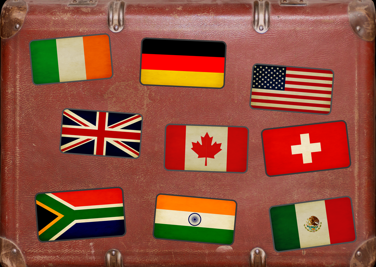 Vintage-style Flags of the World Sticker Pack: Waterproof Travel Decals