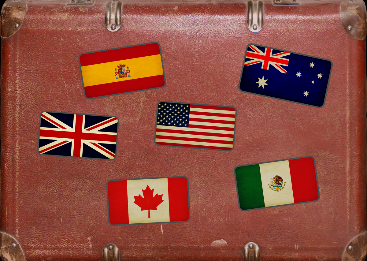 Vintage-style Flags of the World Sticker Pack: Waterproof Travel Decals