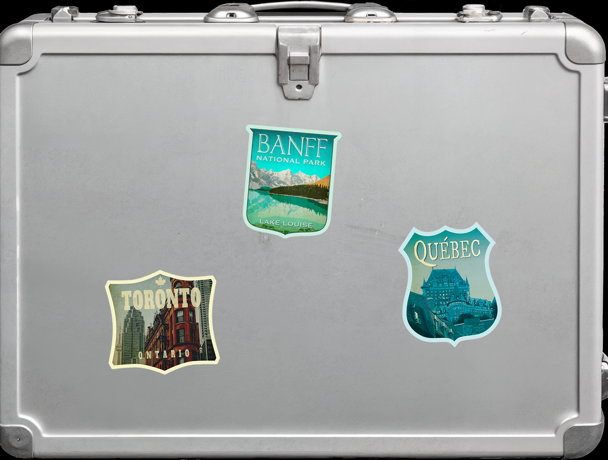 Canada Travel Stickers Pack, vintage-style Travel Gift, Decals for luggage, suitcase, scrapbook, planner, laptop or water bottle.