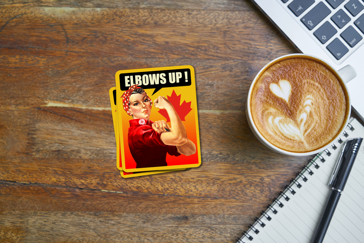 Elbows Up sticker, vintage-style decal for suitcase, laptop or water bottle
