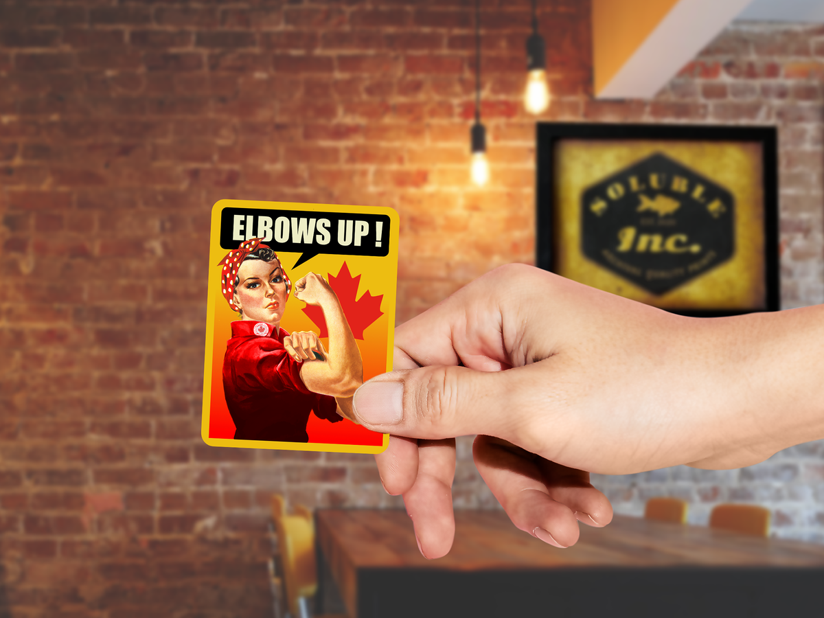 Elbows Up sticker, vintage-style decal for suitcase, laptop or water bottle