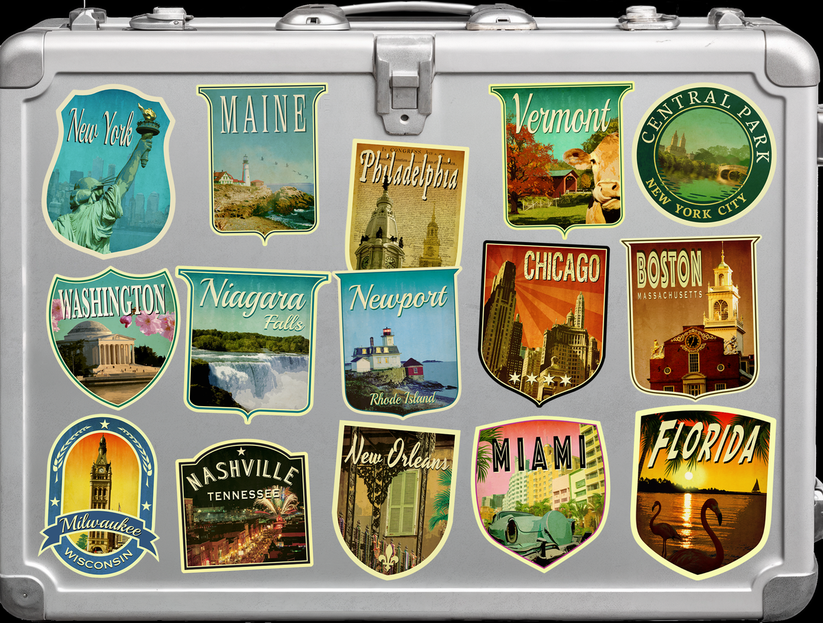 Custom Travel Sticker Pack, Vintage-Style Decals