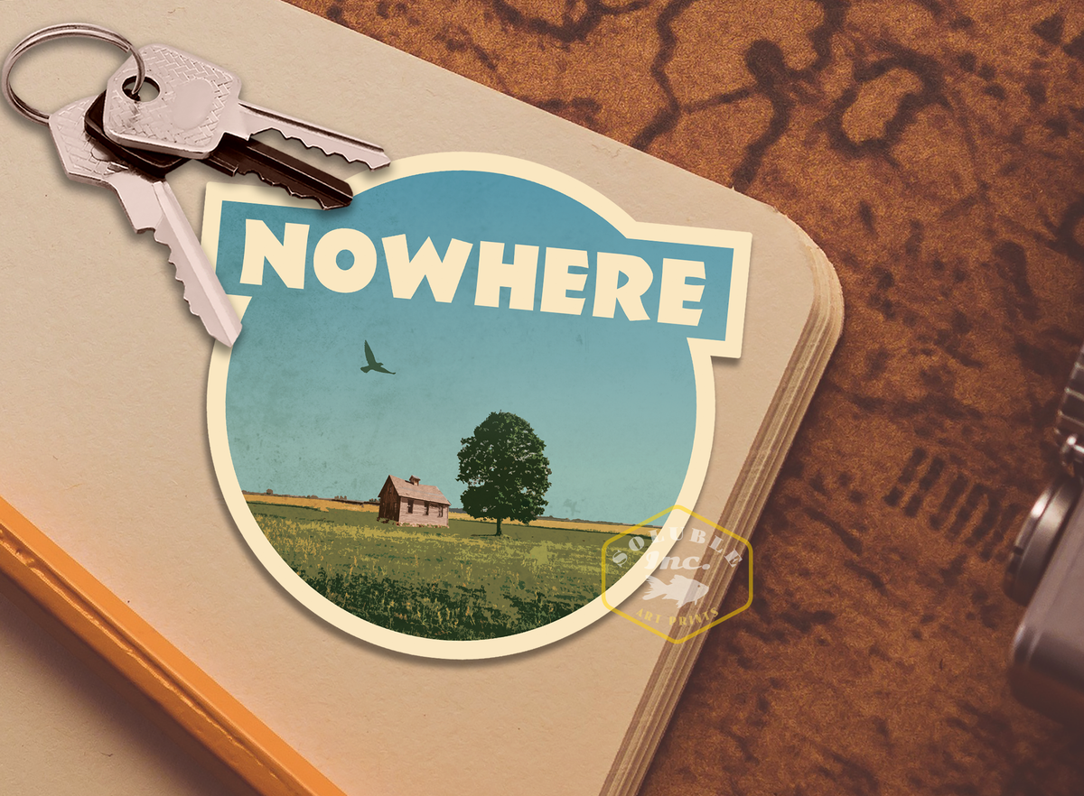 Nowhere travel sticker, vintage style decal for suitcase, luggage, car, laptop or water bottle