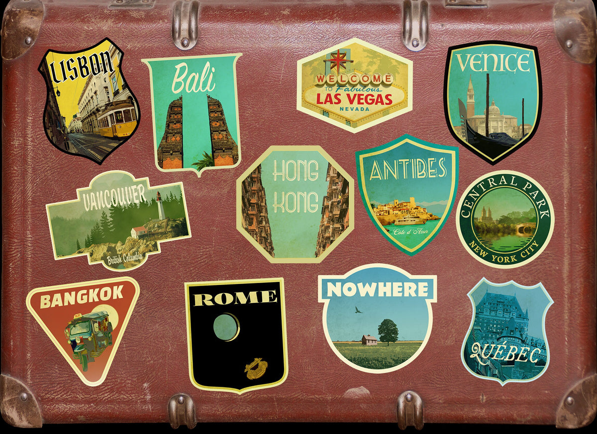 Central Park Travel Sticker: Vintage-style New York Suitcase Decal