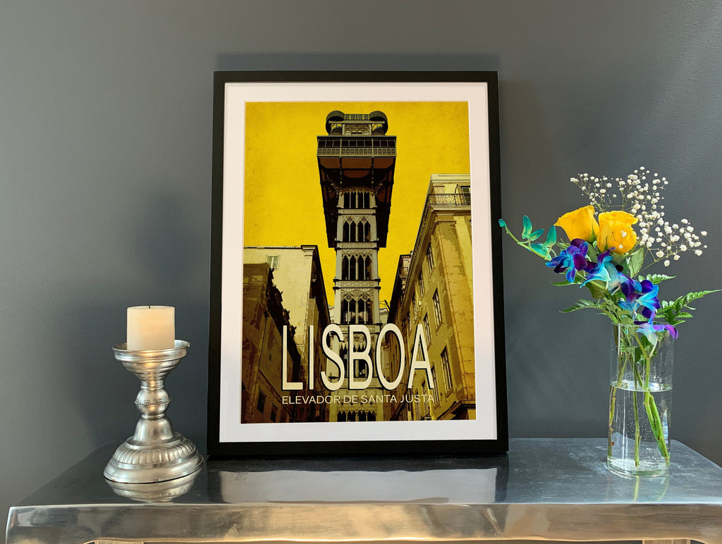 Lisbon Travel Poster: Santa Justa Elevator, Minimalist Art Print