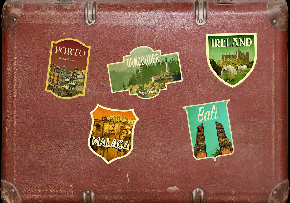 Malaga Spain Travel Sticker: Vintage-Style Luggage Decal