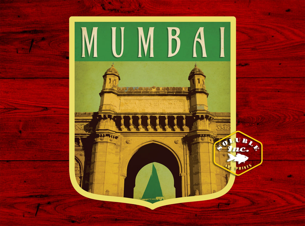 Mumbai India travel sticker, vintage style decal for suitcase, luggage, laptop or water bottle