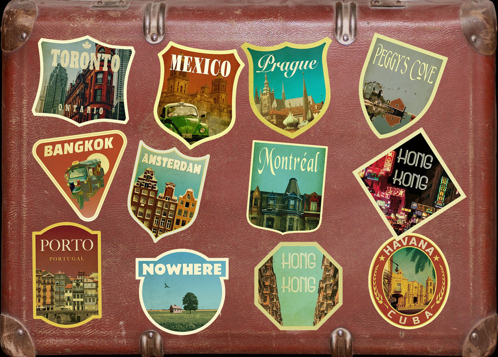 Amsterdam Travel Sticker: Vintage-style Suitcase, Laptop Decal