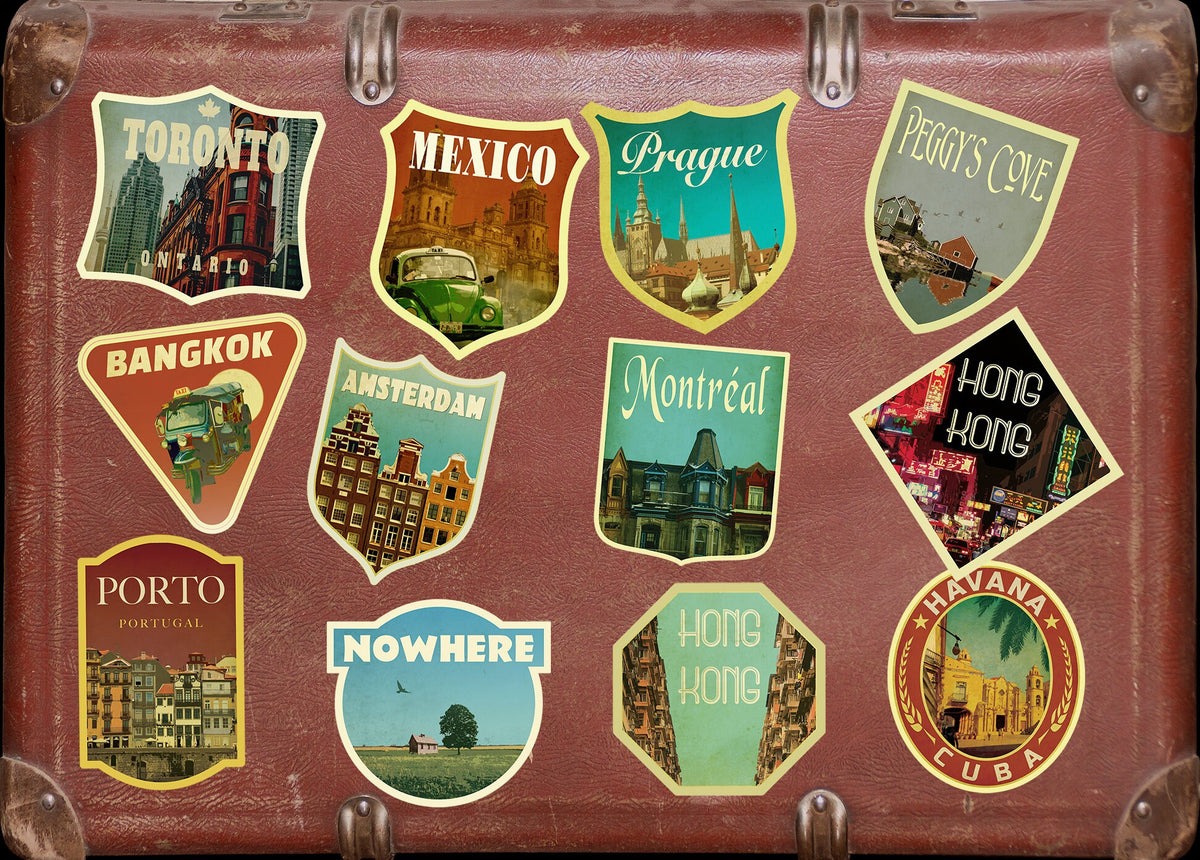 Amsterdam Travel Sticker: Vintage-style Suitcase, Laptop Decal