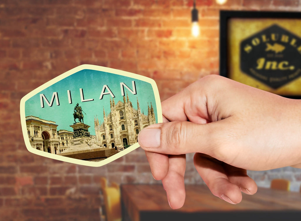 Milan Italy Travel Sticker: Vintage Luggage Decal