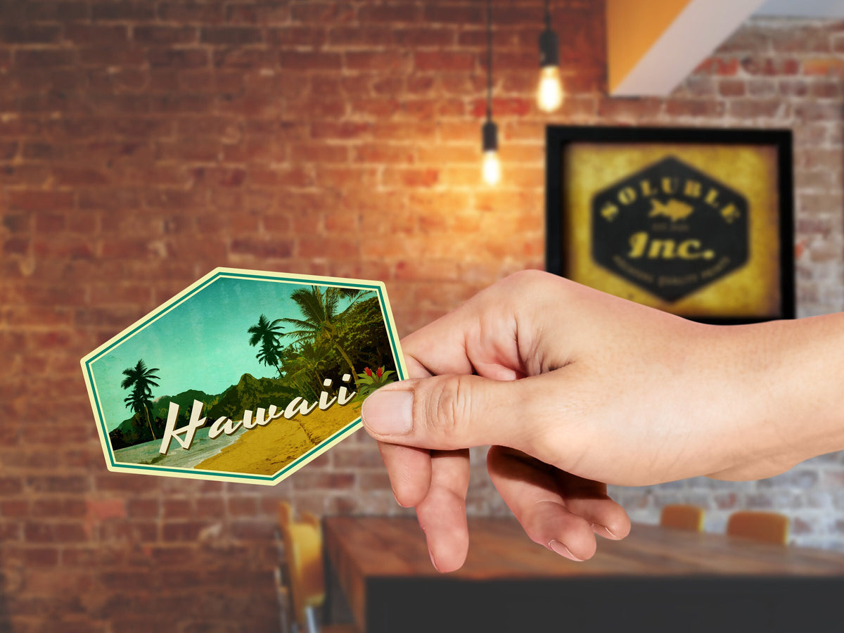 Hawaii travel sticker, vintage style decal for suitcase, luggage, laptop or water bottle