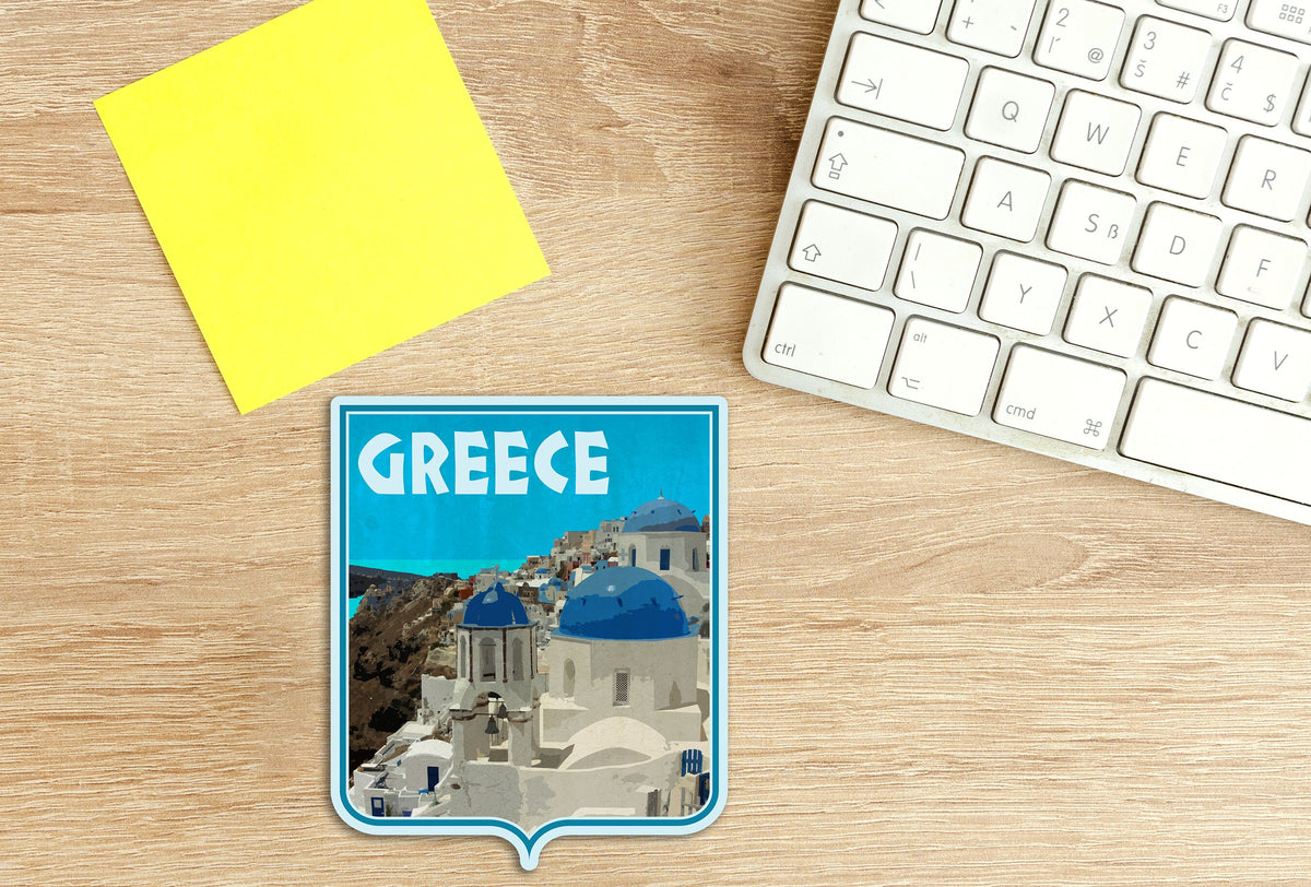 Greece Travel Sticker: Vintage Santorini Luggage Decal