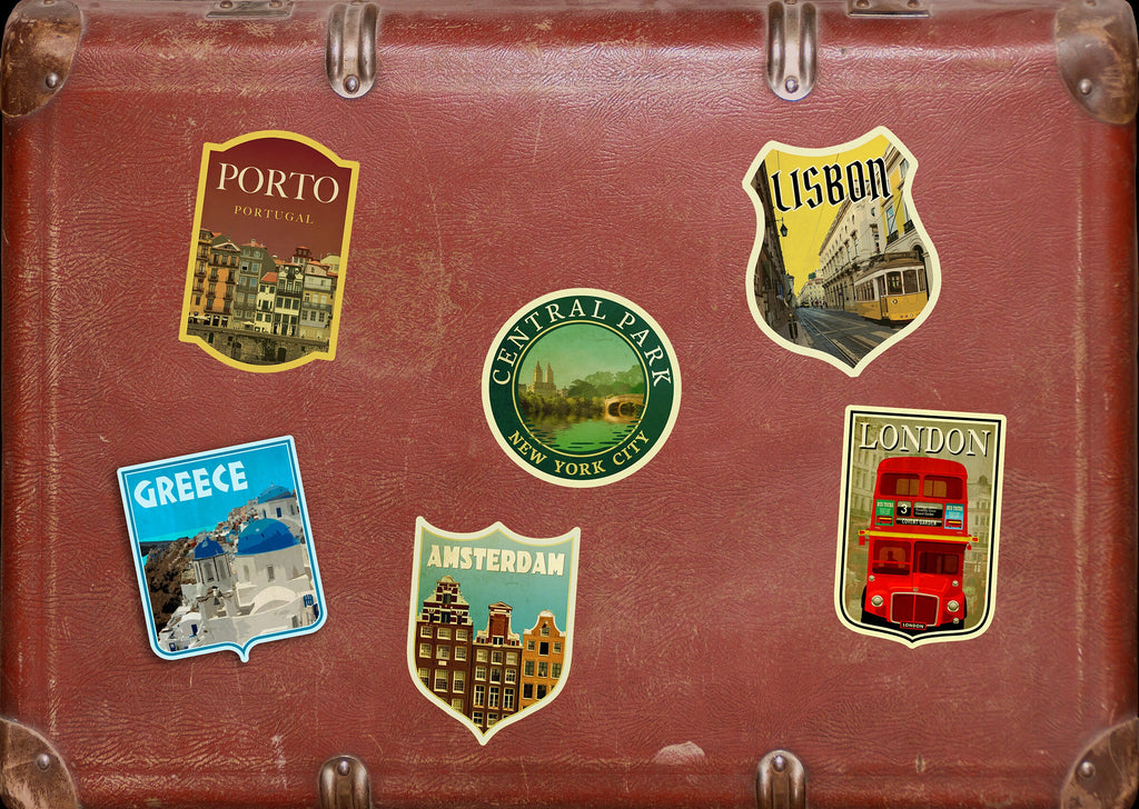 Greece Travel Sticker: Vintage Santorini Luggage Decal
