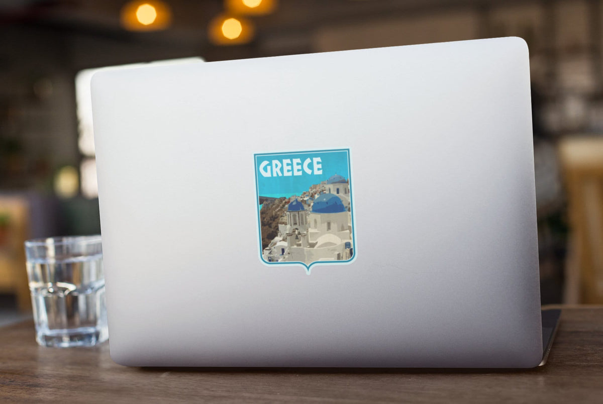 Greece Travel Sticker: Vintage Santorini Luggage Decal