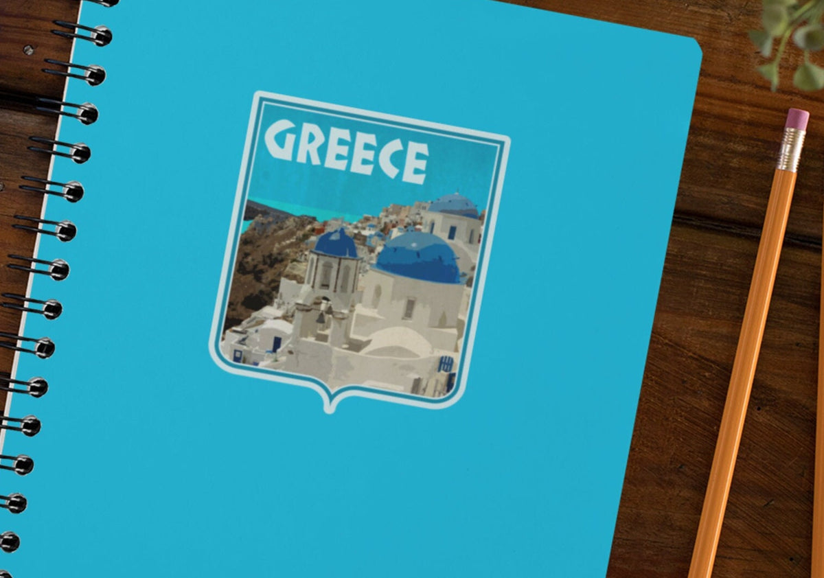 Greece Travel Sticker: Vintage Santorini Luggage Decal