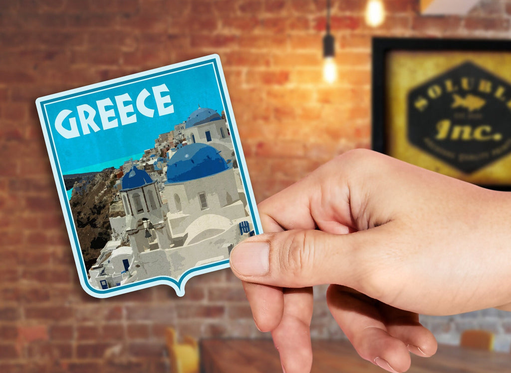 Greece Travel Sticker: Vintage Santorini Luggage Decal