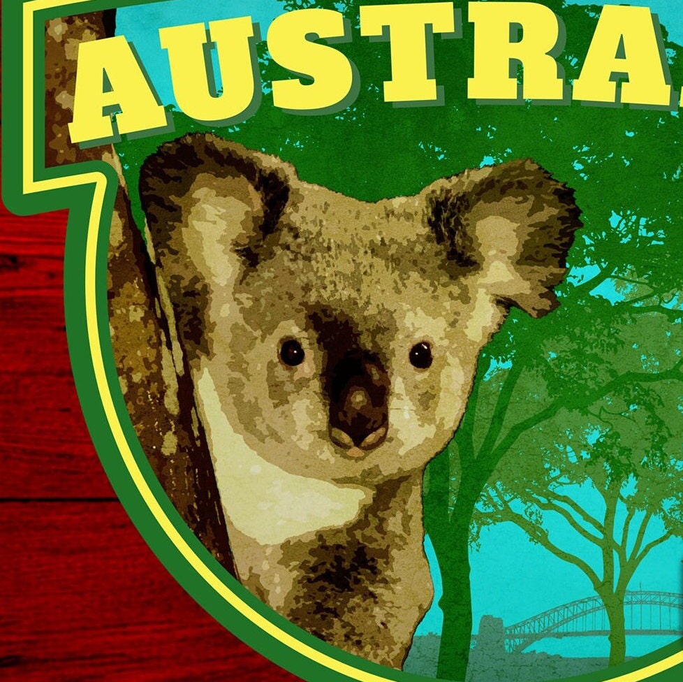 Australia travel sticker, vintage style decal for suitcase, luggage, laptop or water bottle