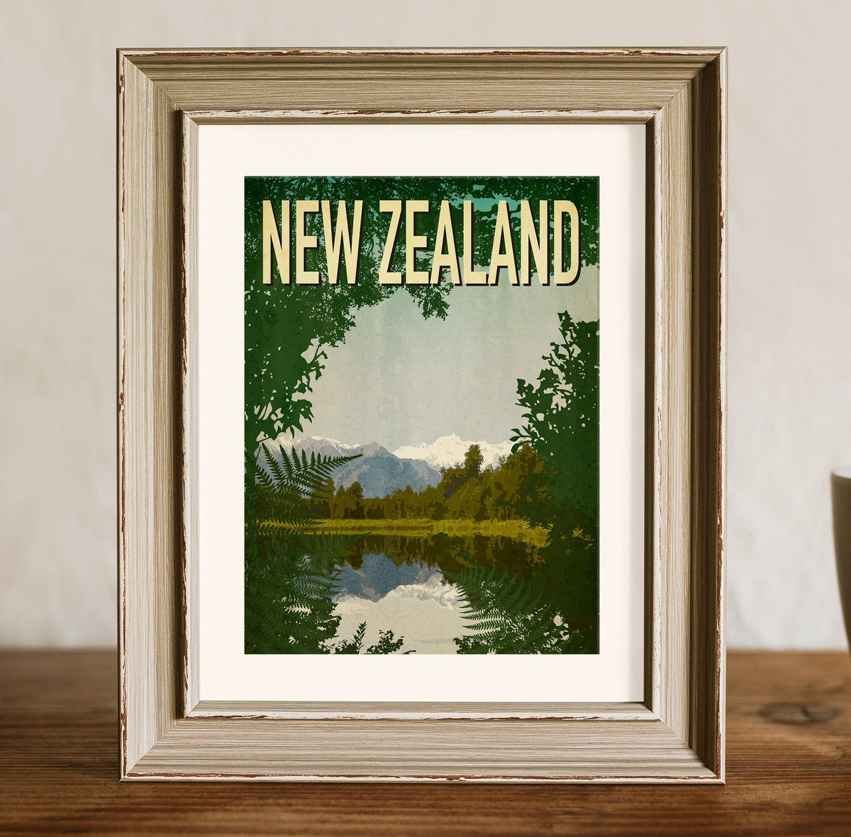 Lake Matheson New Zealand Art Print: Vintage Travel Poster