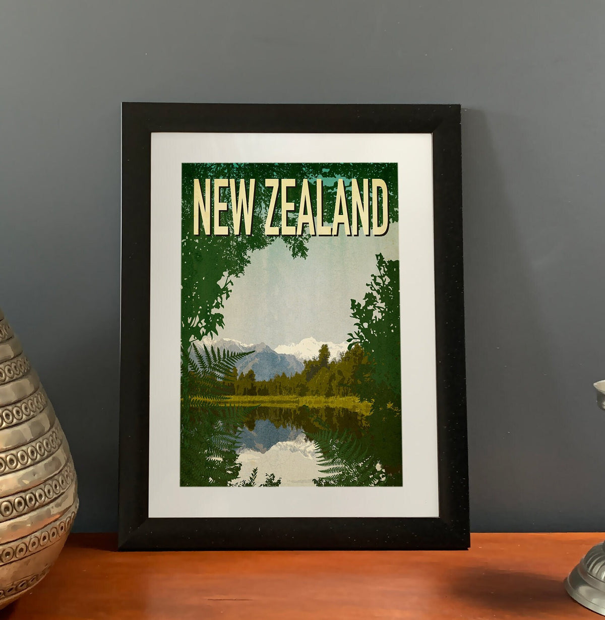 Lake Matheson New Zealand Art Print: Vintage Travel Poster