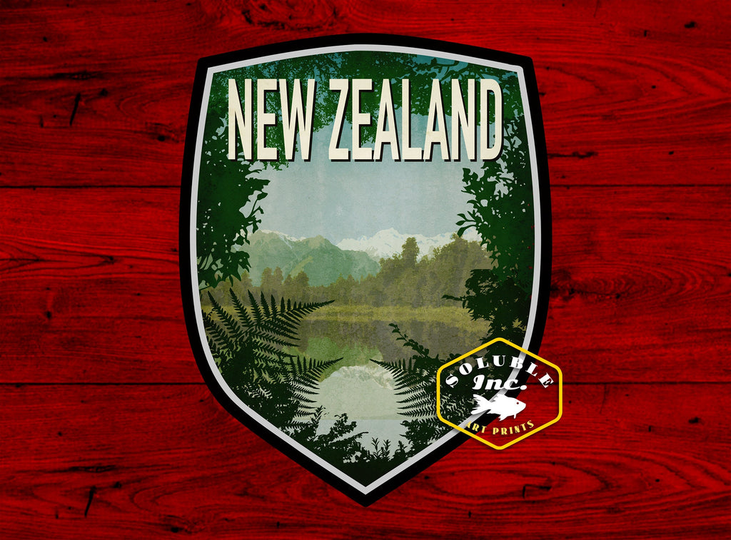 New Zealand travel sticker, vintage style decal for suitcase, luggage, laptop or water bottle