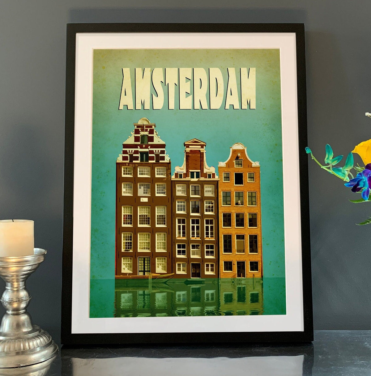 Vintage Amsterdam Travel Poster: Minimalist Home Decor Art Print