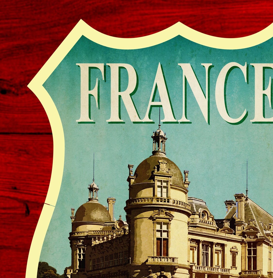 France Travel Sticker: Vintage style Chantilly Château Decal