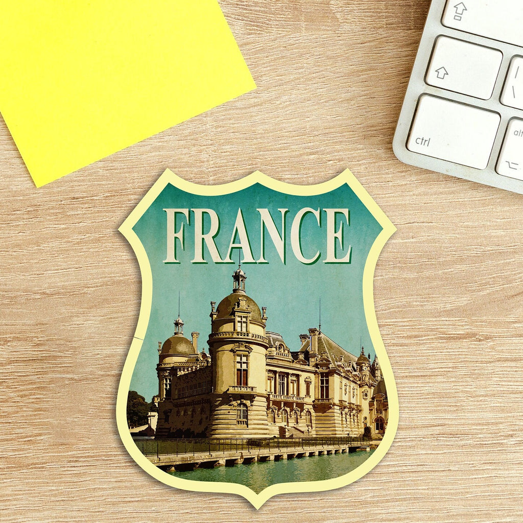 France Travel Sticker: Vintage style Chantilly Château Decal