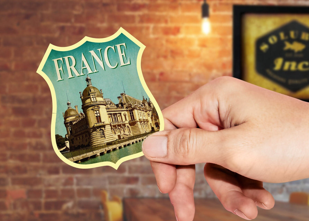 France Travel Sticker: Vintage style Chantilly Château Decal