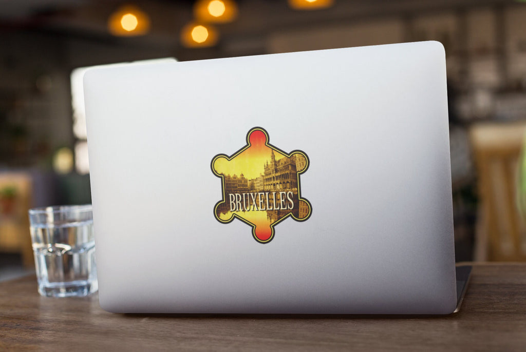 Brussels Travel Sticker: Vintage Suitcase, Laptop Decal