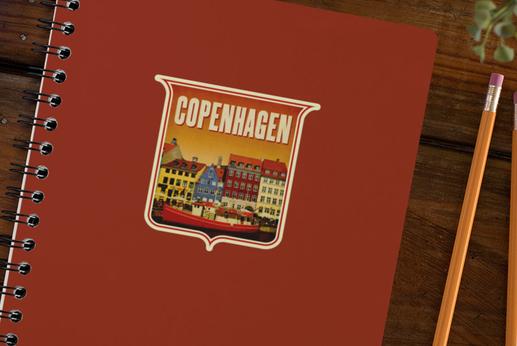 Copenhagen Travel Sticker: Vintage Suitcase Decal