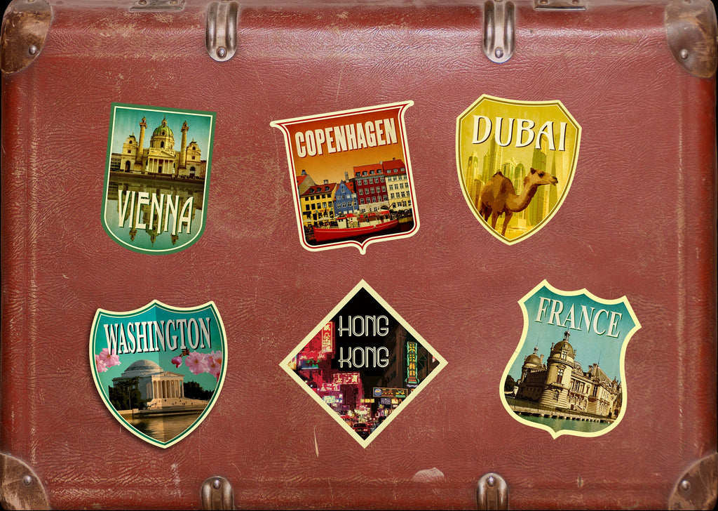 Copenhagen Travel Sticker: Vintage Suitcase Decal