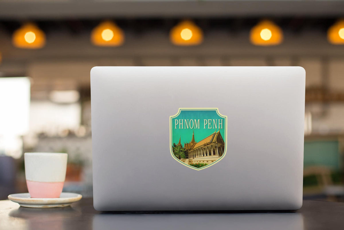 Phnom Penh travel sticker, vintage style decal for suitcase, luggage, laptop or water bottle