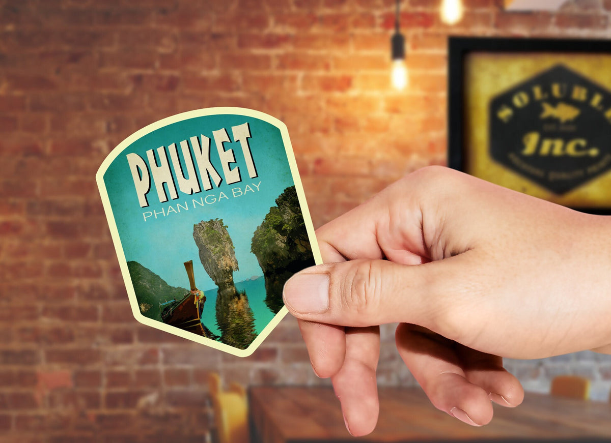 Phuket Thailand travel sticker, vintage style decal for suitcase, luggage, laptop or water bottle