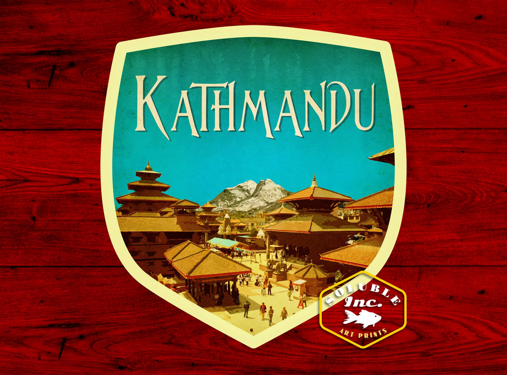 Kathmandu Nepal travel sticker, vintage style decal for suitcase, luggage, laptop or water bottle