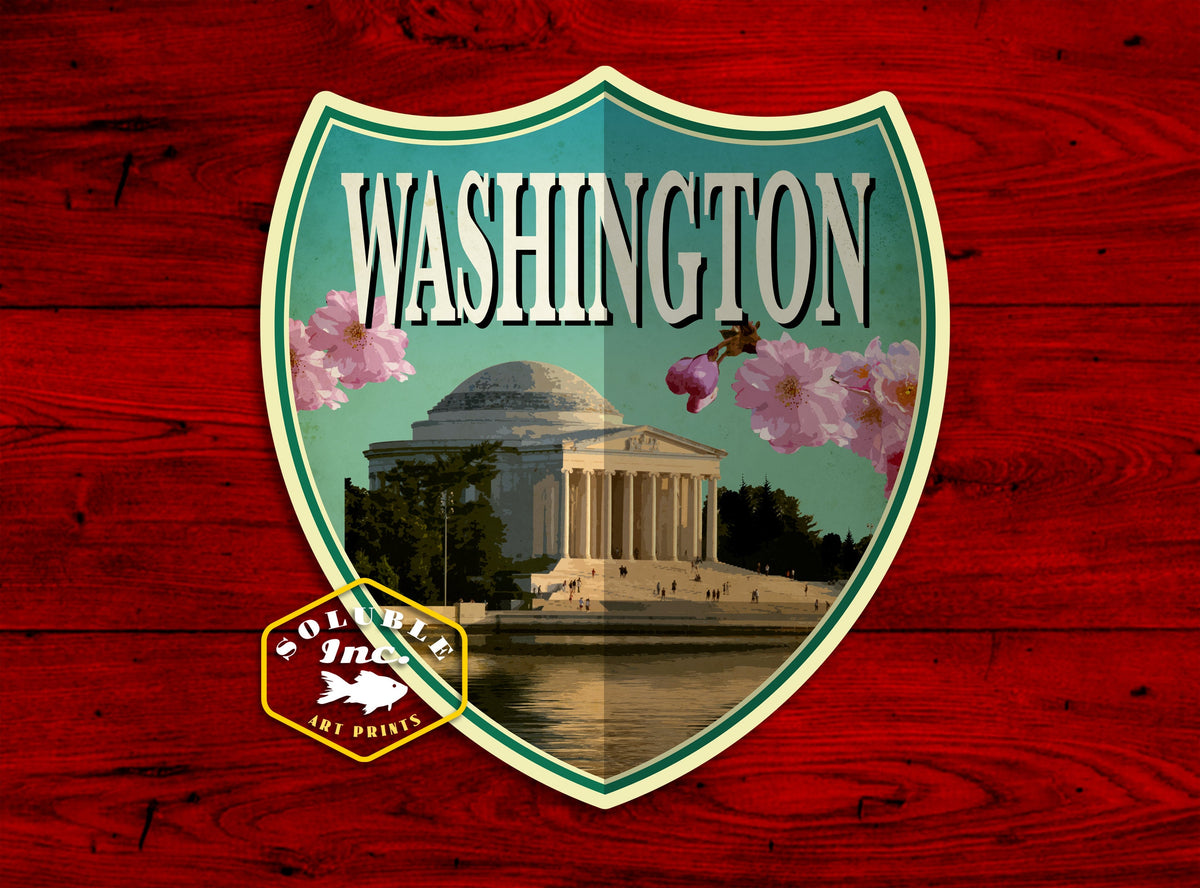 Washington travel sticker, vintage style decal for suitcase, luggage, laptop or water bottle