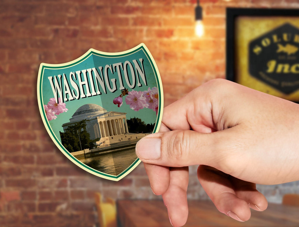 Washington travel sticker, vintage style decal for suitcase, luggage, laptop or water bottle