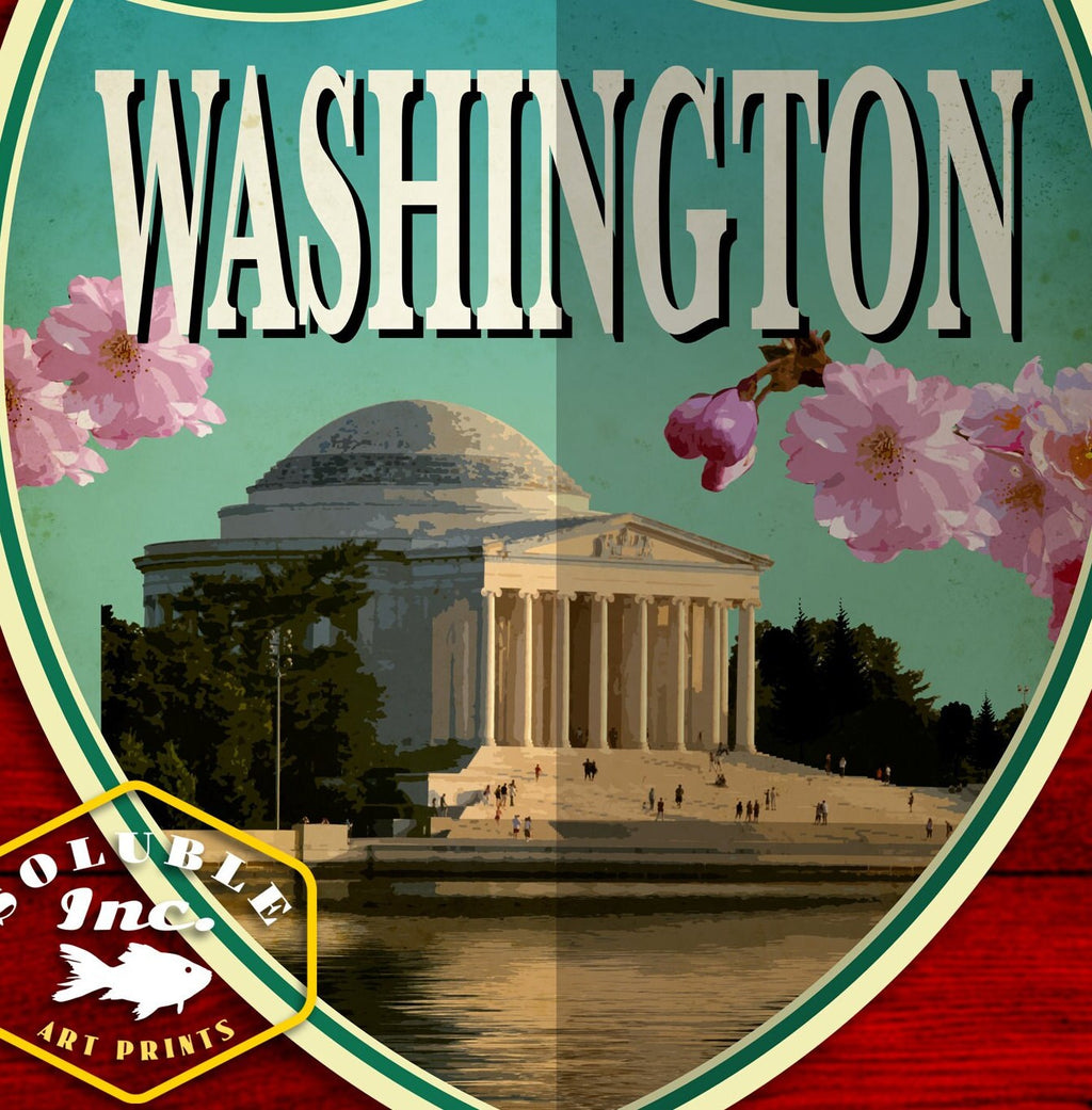 Washington travel sticker, vintage style decal for suitcase, luggage, laptop or water bottle