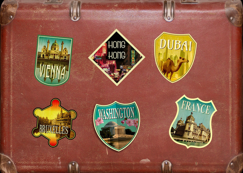 Brussels Travel Sticker: Vintage Suitcase, Laptop Decal