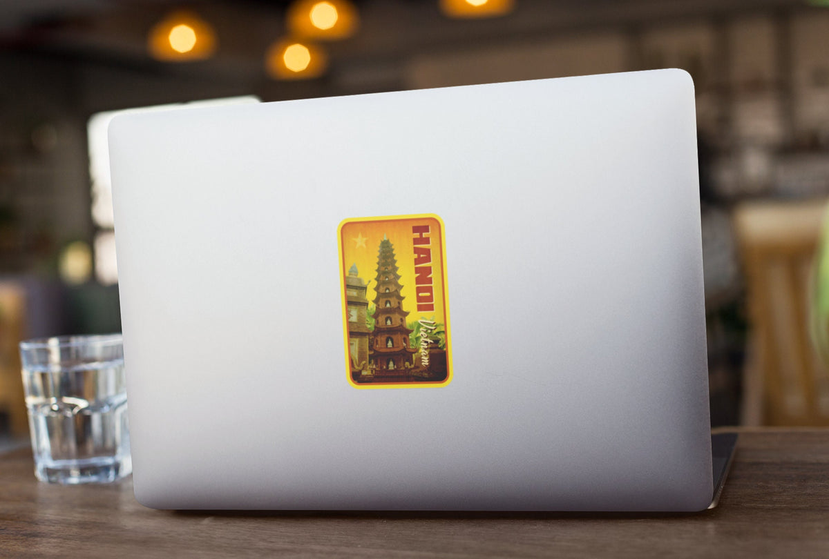 Hanoi Vietnam travel sticker, vintage style decal for suitcase, luggage, laptop or water bottle