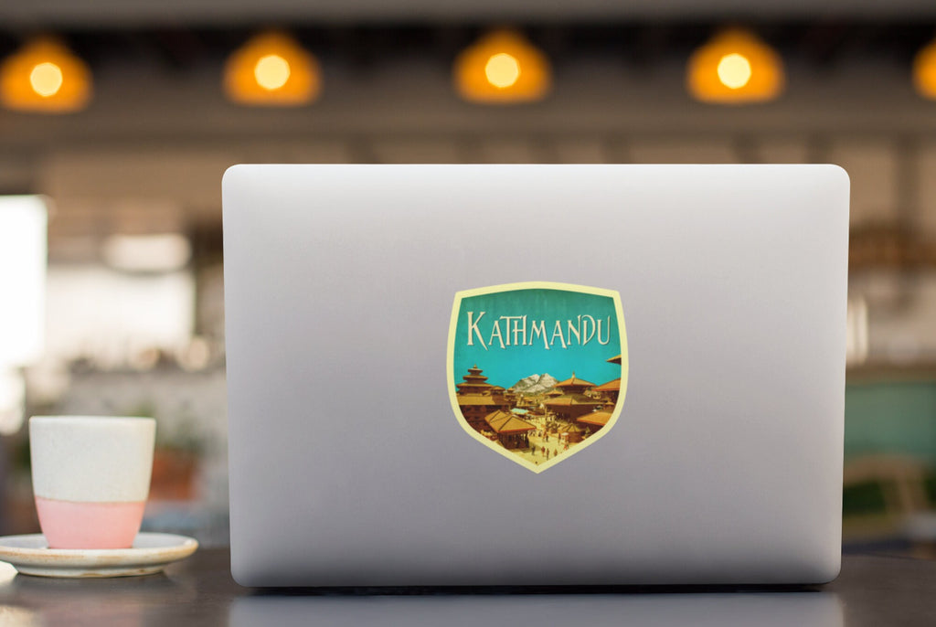 Kathmandu Nepal travel sticker, vintage style decal for suitcase, luggage, laptop or water bottle