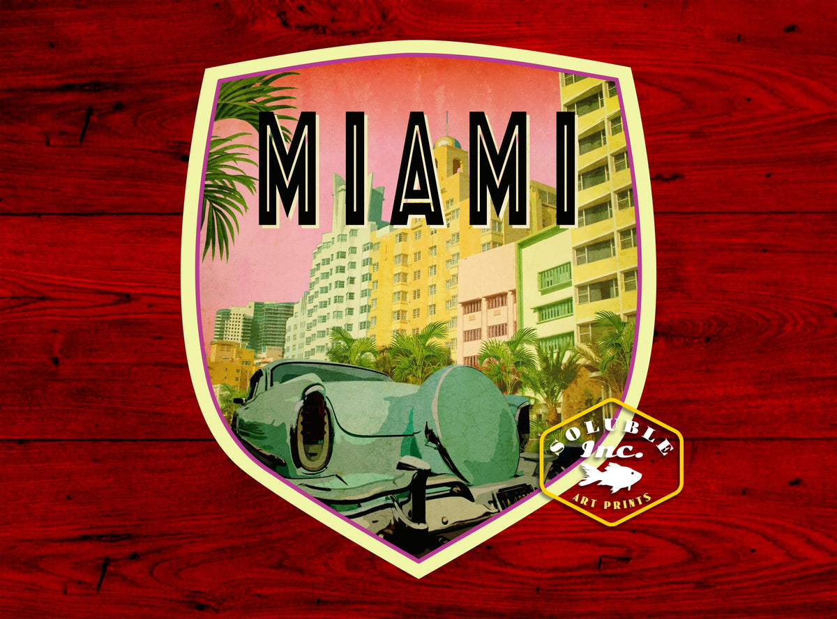 Miami Florida travel sticker, vintage style decal for suitcase, luggage, laptop or water bottle