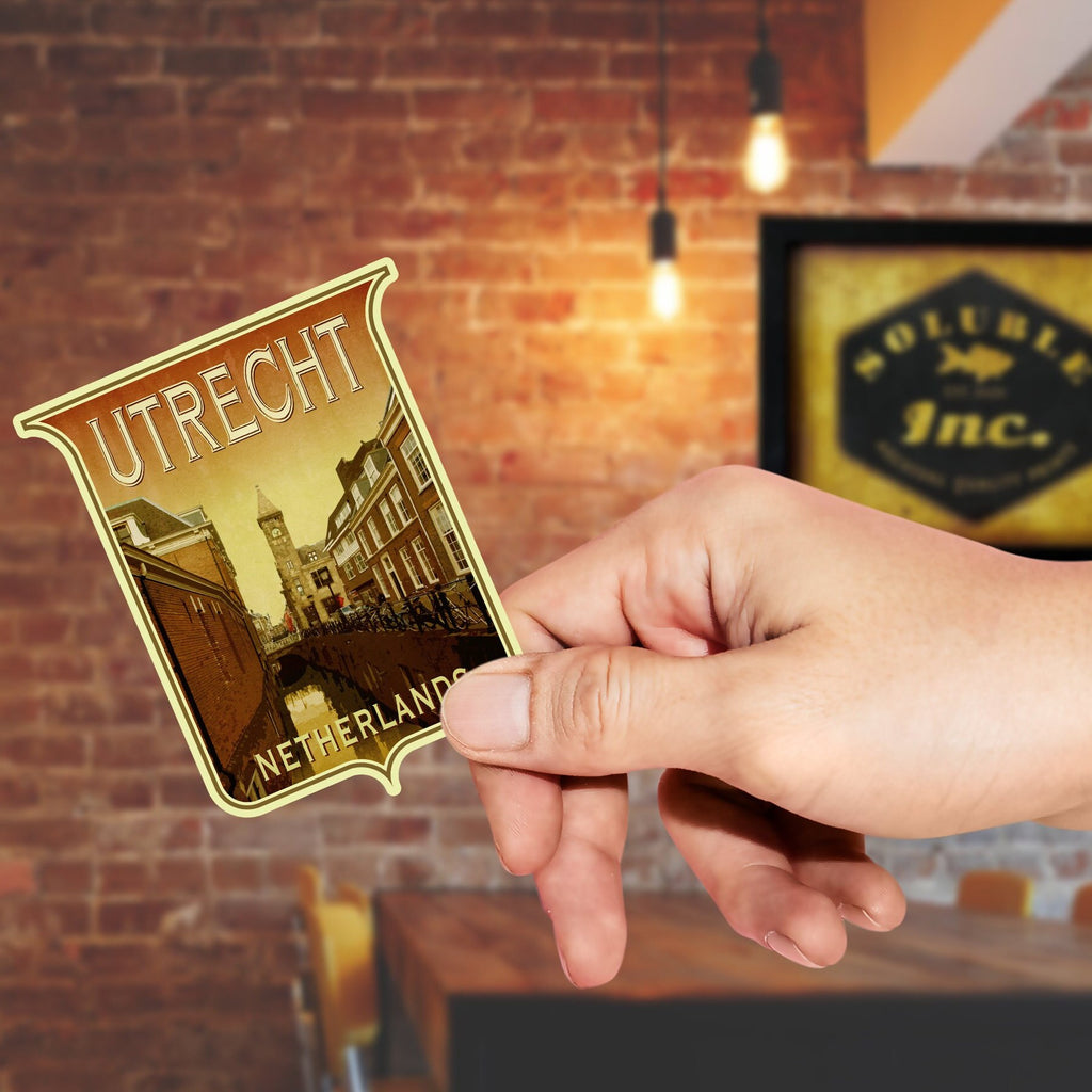 Utrecht Netherlands Travel Sticker: Vintage Suitcase Decal