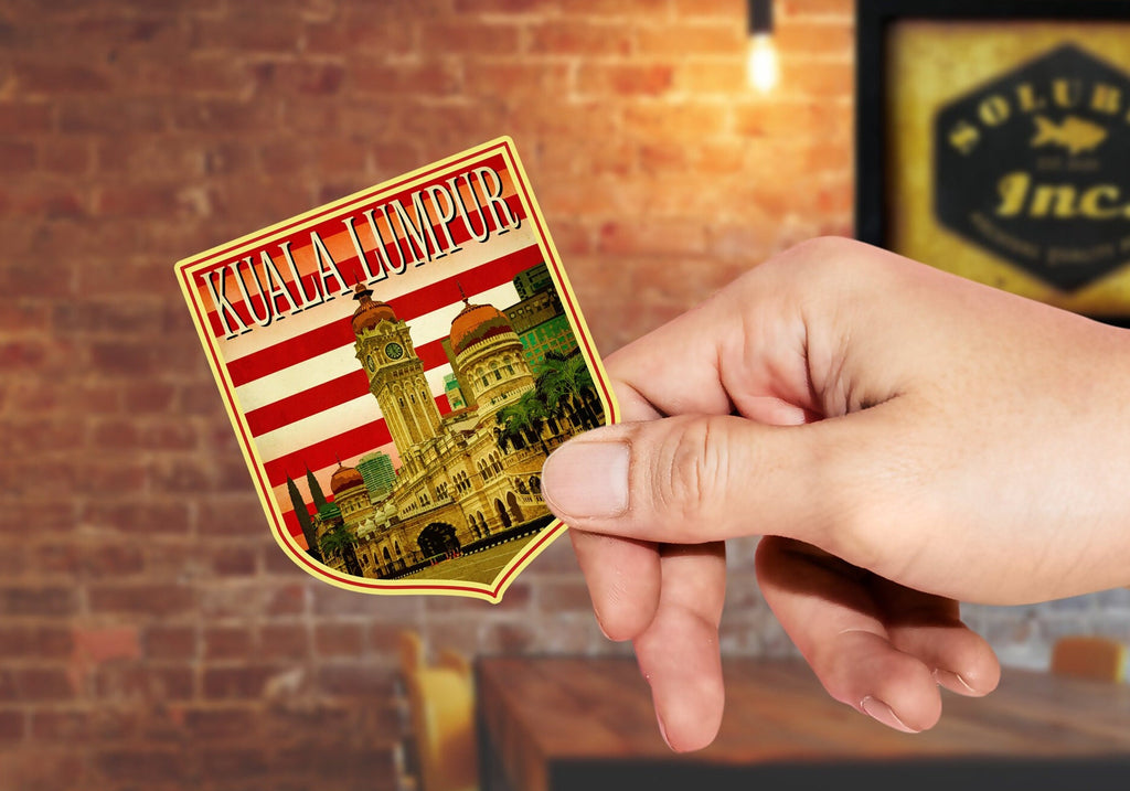 Kuala Lumpur Malaysia Vintage Travel Sticker: Suitcase, Laptop Decal
