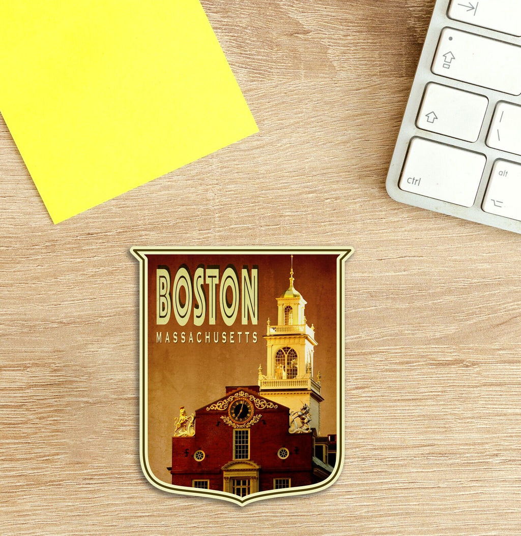 Boston travel sticker, vintage style decal for suitcase, luggage, laptop or water bottle