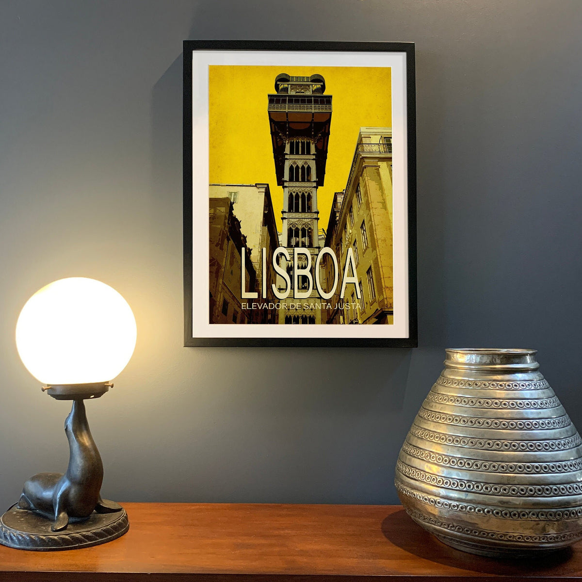 Lisbon Travel Poster: Santa Justa Elevator, Minimalist Art Print
