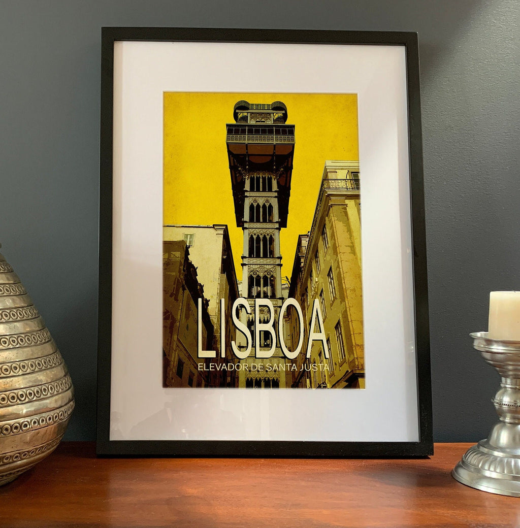 Lisbon Travel Poster: Santa Justa Elevator, Minimalist Art Print