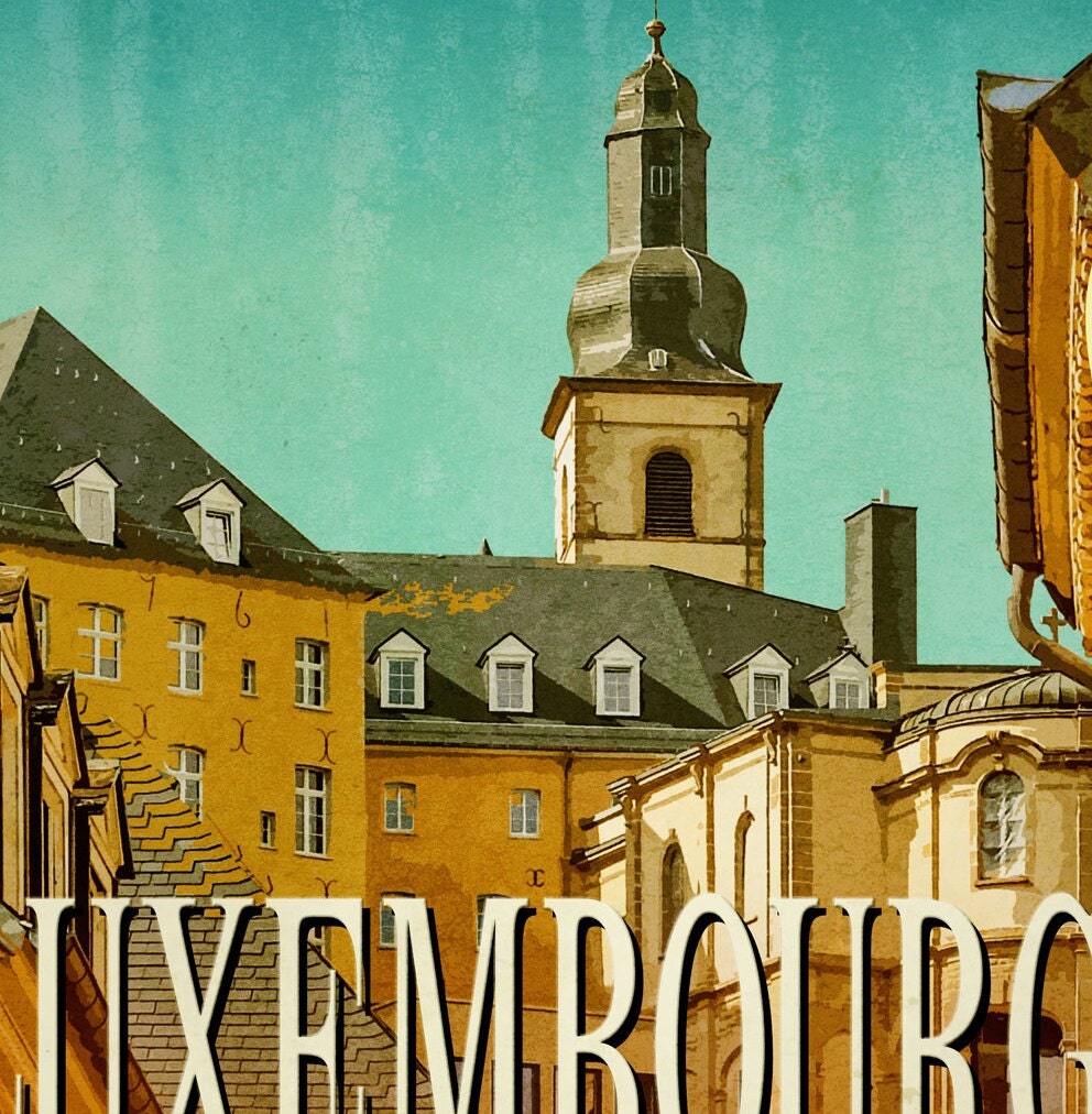 Luxembourg travel sticker, vintage-style decal for suitcase