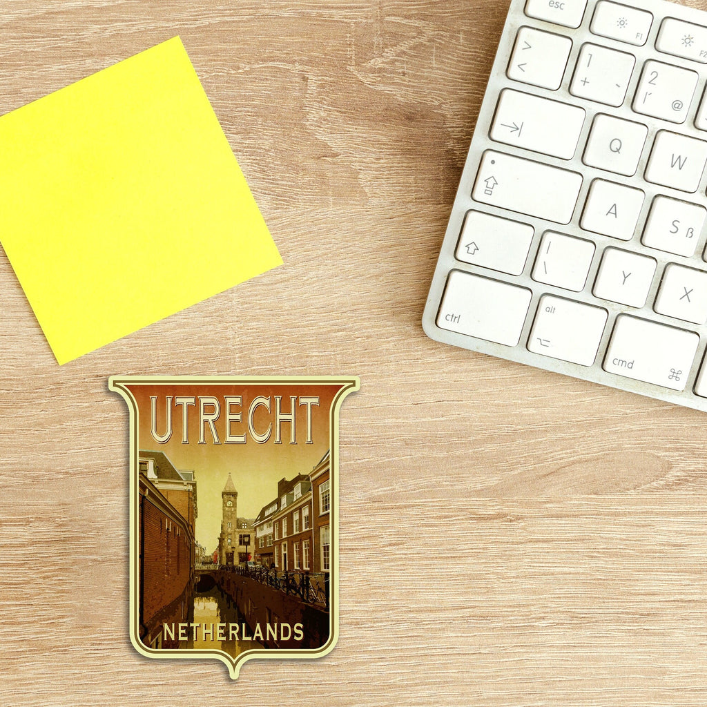 Utrecht Netherlands Travel Sticker: Vintage Suitcase Decal