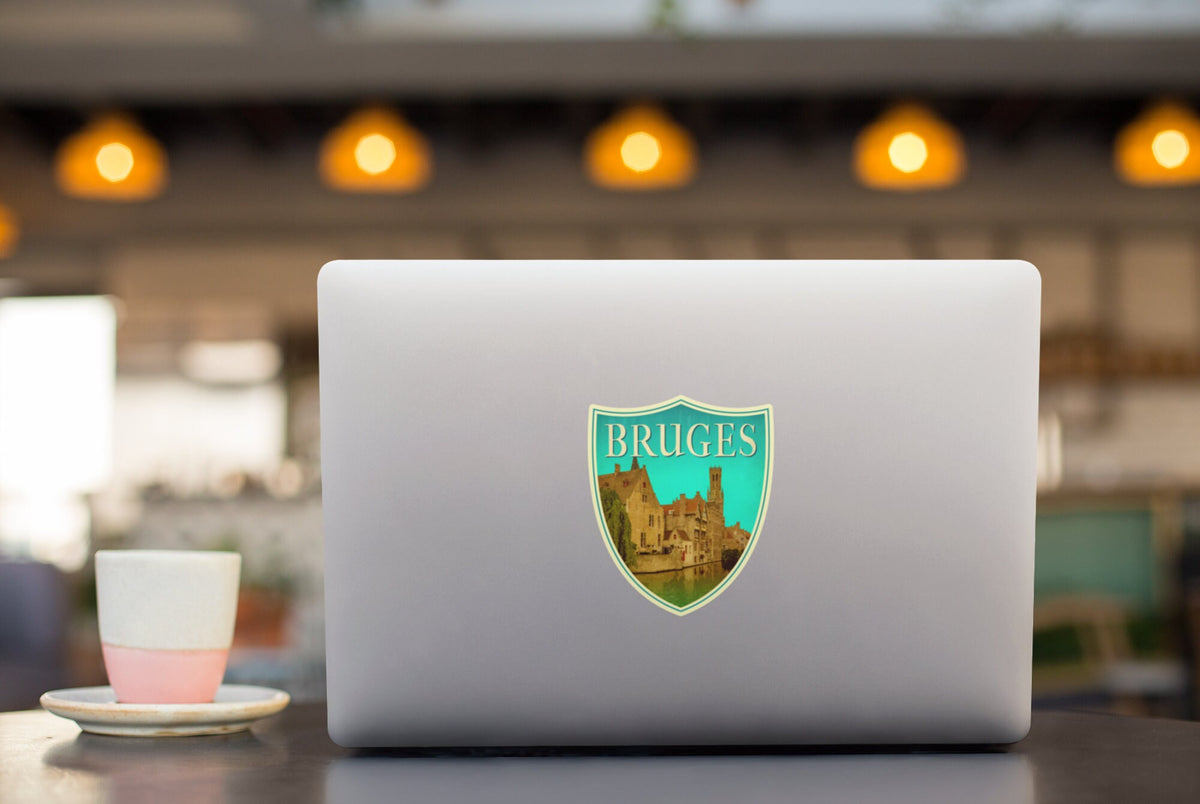 Bruges Belgium Travel Sticker: Vintage Suitcase Decal